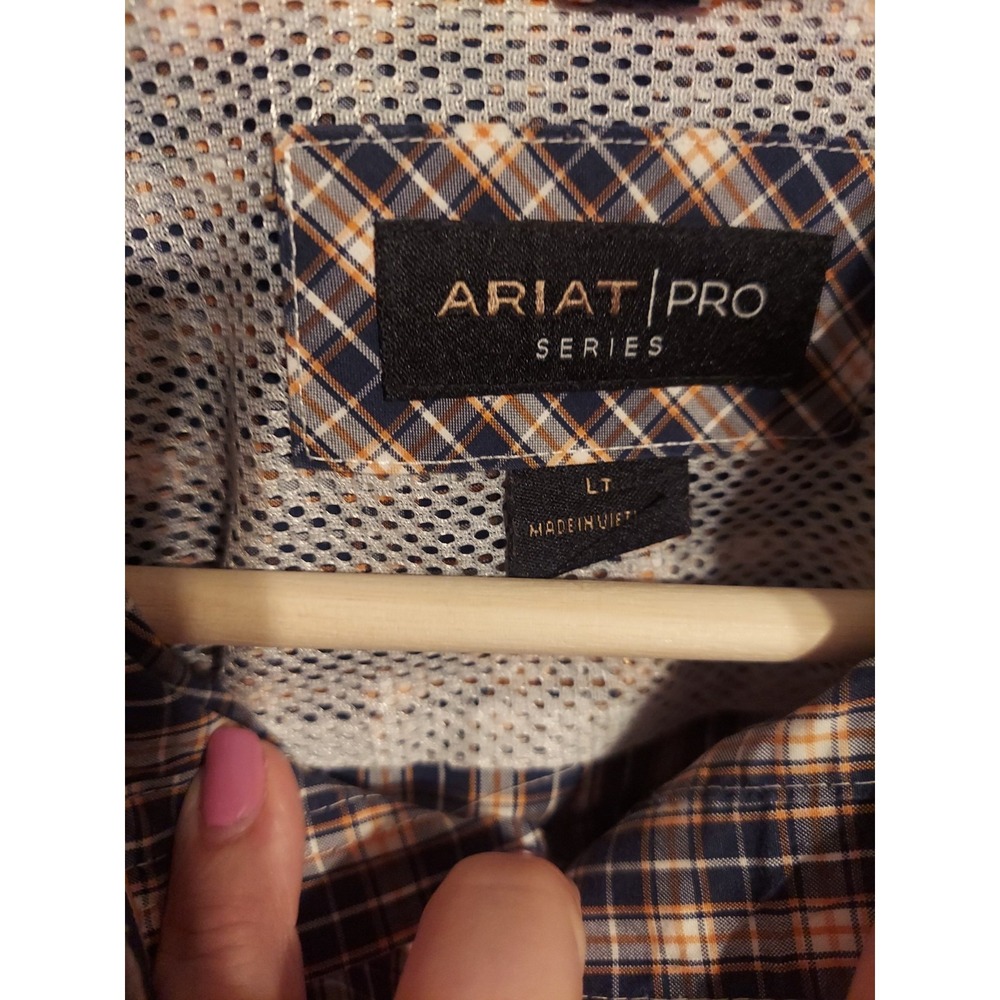 Ariat Pro Series LT Men's Button Up Long Sleeve Plaid Shirt Cowboy Rodeo Blue - Picture 9 of 12